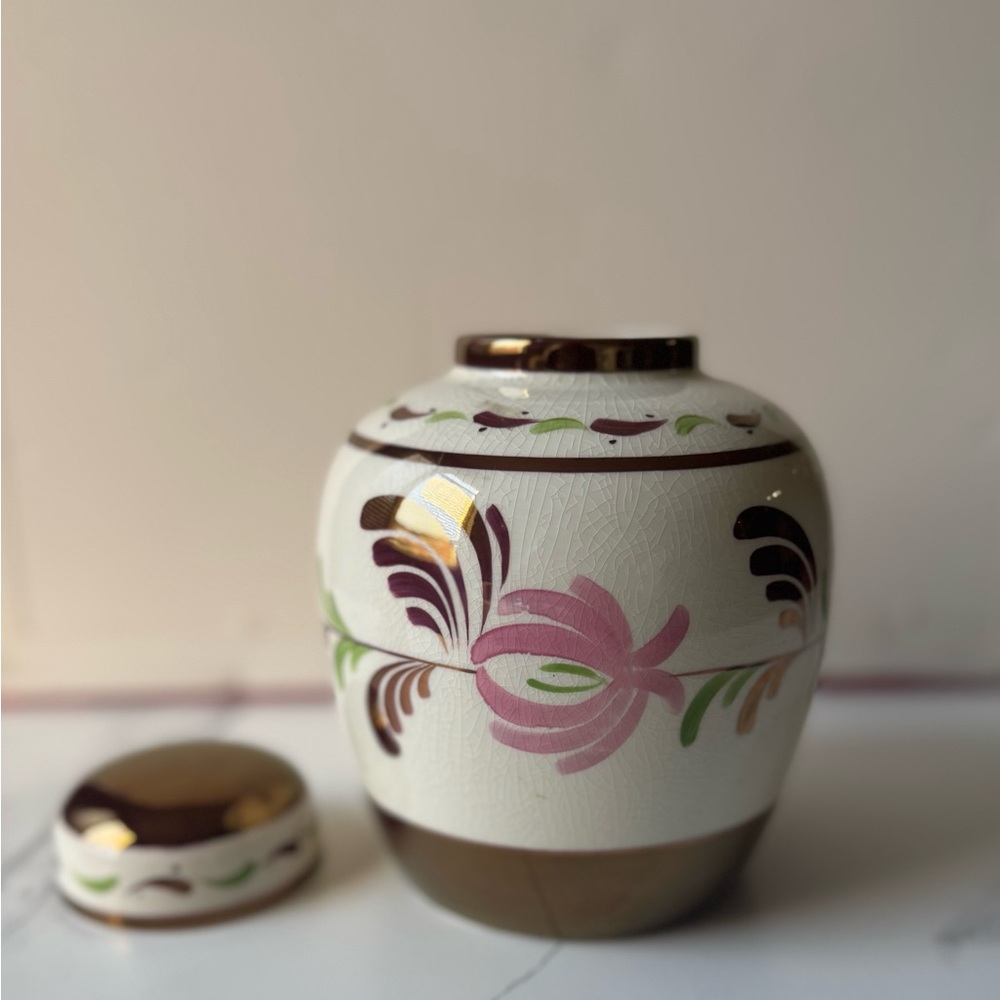 Vintage Ceramic Jar with Floral Design